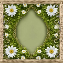 Sticker - frame of daisies on a green background