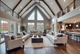 Fototapeta  - Beautiful and large living room interior