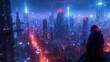 © Atlas - Neon-lit cyberpunk cityscape with a lone observer