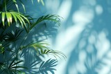 Fototapeta Sypialnia - Palm leaves cast a hazy shadow on the bright blue surf. AI-generated