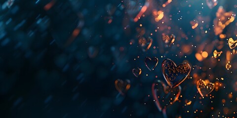 Abstract dark gradient background with hearts shape bokeh