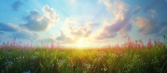 Aufkleber - field of spring grass and perfect sky. with copy space image. Place for adding text or design