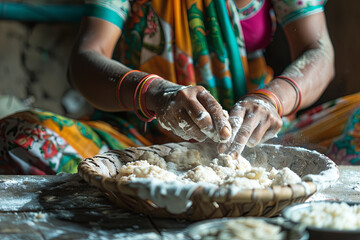 Wall Mural - Hands of woman preparing food