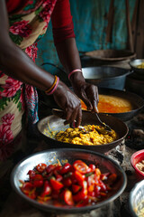 Wall Mural - Hands of woman preparing food