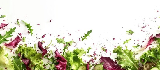 Aufkleber - Fresh green salad ruccola different lettuce cottage cheese or feta cheese beetroot and seasoning wit wholegrain bread. with copy space image. Place for adding text or design