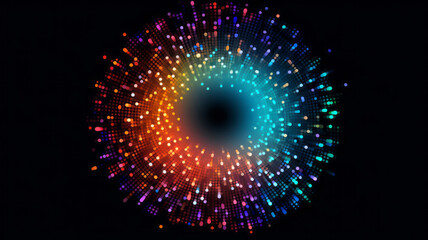 Canvas Print - Rainbow-colored abstract circle of dots on dark background