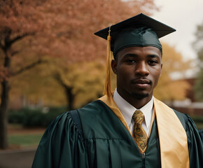 An African American college student dressed for his graduation