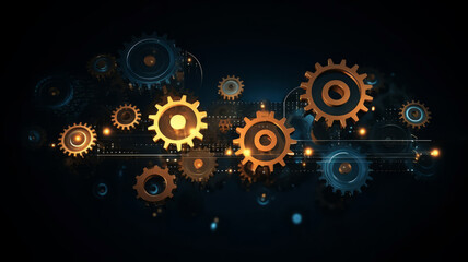 Wall Mural - abstract technology background with glowing gears and futuristic elements