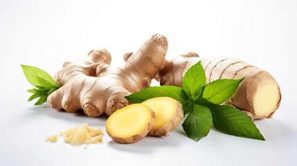 Wall Mural - Fresh ginger on white background,raw material for cooking