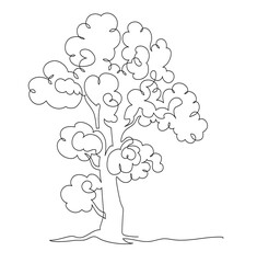 Wall Mural - Lonely tree. Landscaped park with path and tree.  A place to relax in nature. Continuous line drawing illustration.