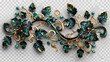 Intricate golden filigree intertwining with emerald leaves, a tapestry of opulence. on transparent background.  