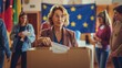 © chutikan - Citizens fill out ballots in voting booths on national election day in the European Union. Various men and women