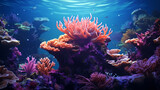 Fototapeta Do akwarium - Beautiful undersea tropical fluorescent sea anemone on deep sea coral reef