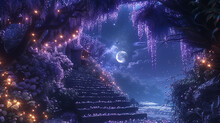 Cascading Wisteria Weaving Through Moonlit Arches, A Serenade Of Lilac Dreams. On Transparent Background.  