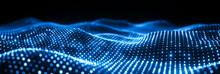 Waves Of Blue Dots And Weave Lines. Abstract Cyberspace Banner Background. Copy Space For Text.	
