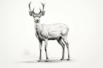 Wall Mural - A beautifully drawn deer on a white background.