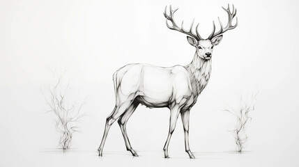 Wall Mural - A beautifully drawn deer on a white background.