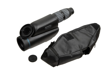 Wall Mural - Modern spyglass. Long-range observation device. Monocular isolate on a white back