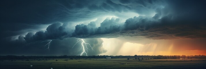 Wall Mural - dramatic huge clouds of thunderstorm on sky with sunset