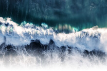 Aerial View Of A Blue Ocean Wave Breaking With White Foam And Lots Of Texture, Cape Town, Western Cape, South Africa.