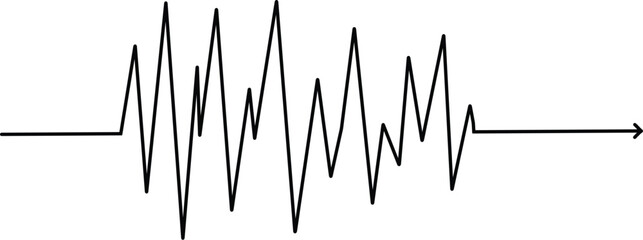 Chaotic line arrow. Doodle chaos simple drawn symbol, confused messy knot tangle scribbled line. Vector isolated. Tangled wires, complicated thoughts, brain confusion, problem solving