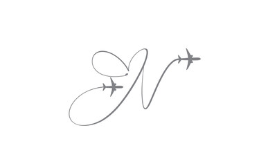 Wall Mural - Letter N with Airplane Logo Design. Suitable for Tour and Travel, Start-up, Logistic, and Business Logo Template