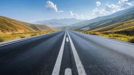 Wall Mural - Realistic Photography A highway extends to the vanishing point of the horizon, center composition