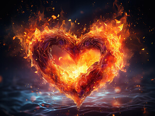 Wall Mural - orange heart fire frame