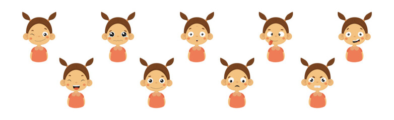 Poster - Funny Girl Emotion and Face Expression Vector Set