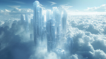 Wall Mural - landscape on the white city in the clouds. heaven city concept