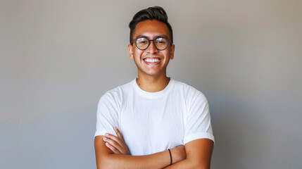 Sticker - cheerful young man smiling at the camera with his arms crossed.