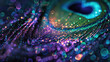Psychedelic image of a peacock feather, fantastic colors, microscopic, macro