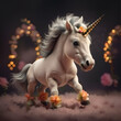 cutest adorable emotional  Unicorn baby against lights  background. Digital artwork. Ai generated