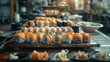 Sashimi Showcase: Elegantly Arranged Japanese Food Flatlay Featuring Sushi and Sashimi.