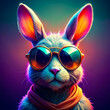 © James - Cool bunny with sunglasses on colorful background. Generative AI