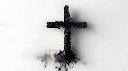 Wall Mural - Ash Wednesday. Christian cross symbol marked with ash on a white background