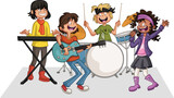 Fototapeta Pokój dzieciecy - Cartoon teenagers playing on a rock'n'roll band
