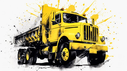 A vibrant watercolor sketch of a truck with yellow gray lines