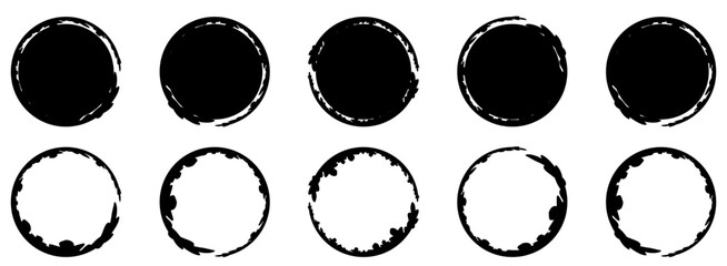 Sticker - Blank Hand-drawn of decorative creative handmade artwork vector set. Black abstract ink circle paint brush strokes drawing.