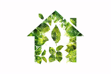 Green leafy house silhouette on white background