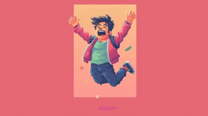 Wall Mural - A pixel art depiction of a cheerful male character jumping