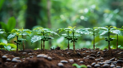 coffee plants growing in a lush green field