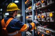 © Adobe Contributor - technician in hard hat inspecting electrical control panel