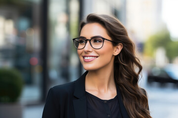 Wall Mural - Woman Wearing Glasses and Black Shirt