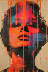 Wall Mural - Collage in the style of the 70s. Retro portrait of a woman. Nice poster.Hippie style. Generative AI.