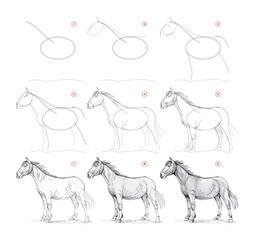 Wall Mural - page shows how to learn to draw from life sketch a horse. pencil drawing lessons. educational page f