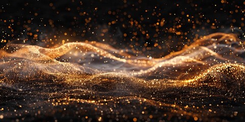 Abstract orange golden background of points. Falling cyber particles. Big data stream. 