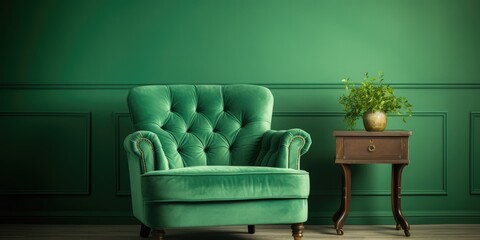 Wall Mural - Green vintage armchair sofa in a vintage-themed room