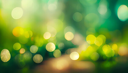 Lime green, chartreuse green blurred bokeh abstract background. Glitter lights and sparkle. Blurred soft vintage seamless card, banner.