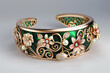 © pprothien - 3d render of a floral motif gold cuff bracelet with enamel and pearl accents